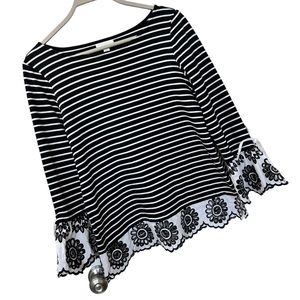 Charter Club Striped Eyelet Black And White‎ Top